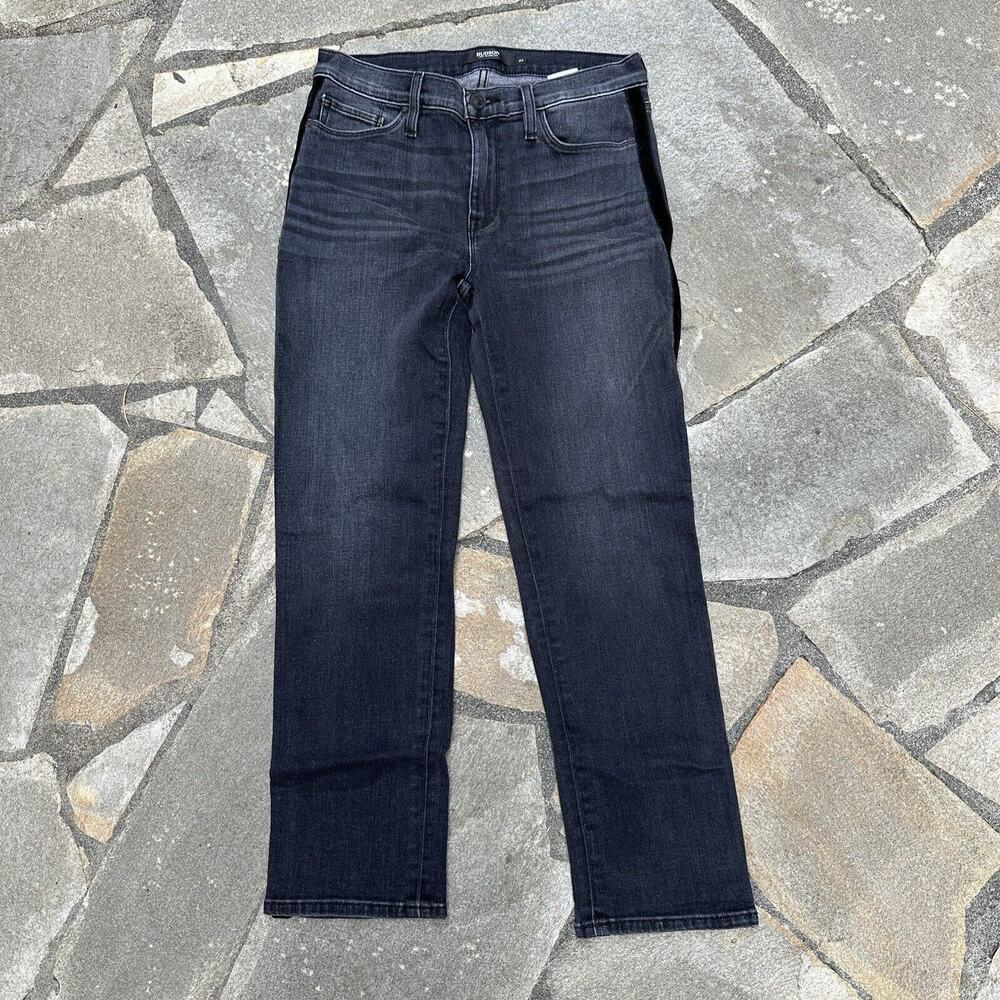 Hudson Jeans Women 27 Black Straight Leg Low Rise Velvet Stripe Denim